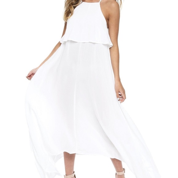 Asymmetrical Sheer White Halter Neck Dress - Picture 1 of 5